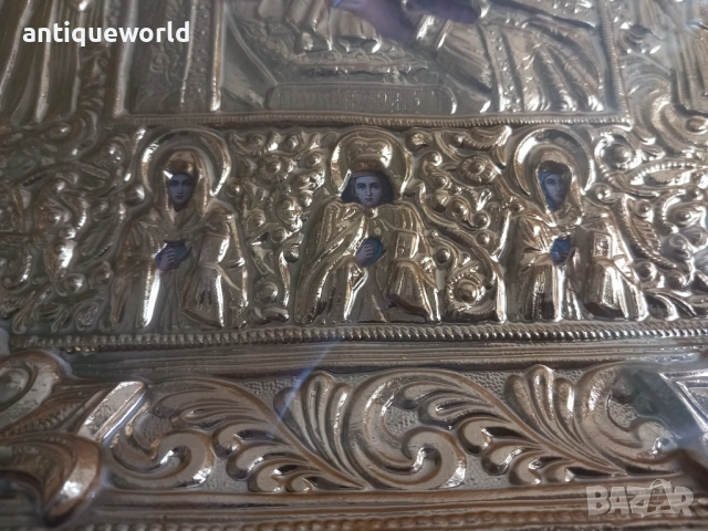 Уникална Руска Икона с Обков Почаевската Богородица и Светци, снимка 6 - Антикварни и старинни предмети - 53481326