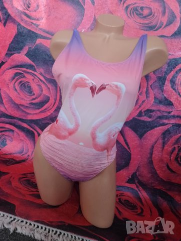 H&M Розово-лилав цял бански с фламинго С, снимка 1