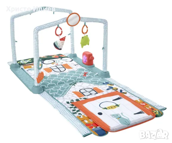 Активна гимнастика 3 в 1 Fisher Price Пълзи и играй Постелка с къщичка със звуци Фишър Прайс, снимка 9 - Образователни игри - 49111880