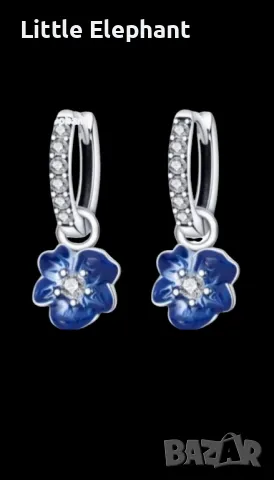 Сребърни висящи обеци Пандора,колекция"Flowers-blue one"/нови