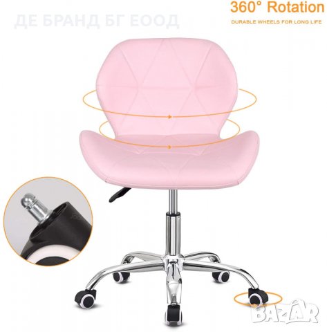 Мобилен стол за бюро / офис стол с дамаска от PU кожа C-K-DC-0098PK, снимка 4 - Столове - 33775878