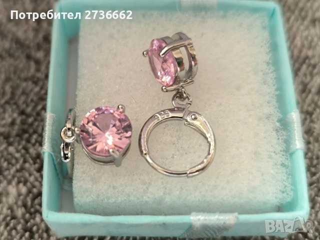 Сребърни обеци с розов цирконии , снимка 4 - Обеци - 53792572