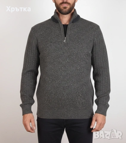 Bogner - Оригинален мъжки пуловер от вълна с цип р-р 52 / L