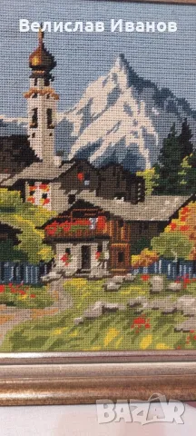 Стар гоблен с вълнени конци.Планинска приказка. Внос Белгия. Без забележка., снимка 7 - Гоблени - 49934206