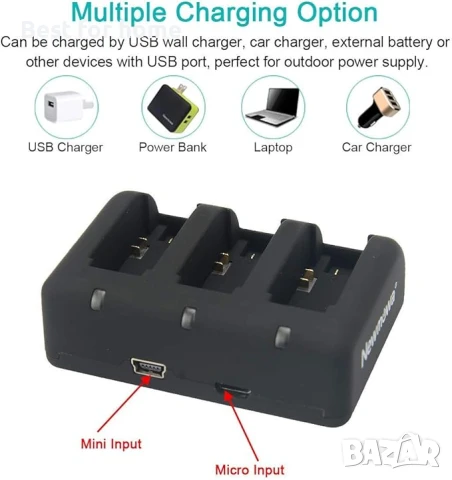 Newmowa 1200mAh 3 акумулаторни батерии AHDBT-401 и зарядно за Gopro камери, снимка 4 - Батерии, зарядни - 50753615