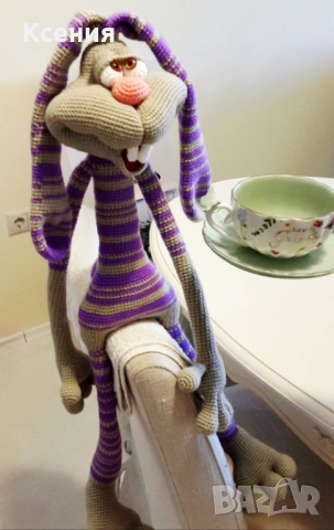 Плетена играчка Заек-Крези КЕКС, Ръчно изработена, Перфектен подарък, снимка 11 - Плюшени играчки - 52062325