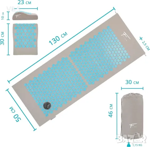 Комплект за акупресура Fitem XL - Подложка за акупресура + Възглавница за акупресура - за облекчаван, снимка 3 - Масажори - 49242628