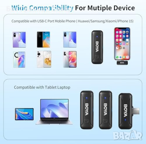 Нов Безжичен Лавалиер Микрофон Boya USB-C за iPhone 15 и Android, снимка 7 - Други - 44568704