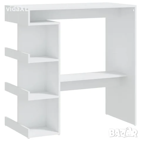 vidaXL Бар маса с рафтове, бяла, 100x50x101,5 см, инженерно дърво