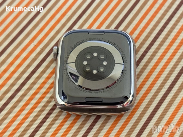 Apple Watch Series 7 GPS Cellular 45mm Silver Stainless Steel, снимка 4 - Смарт часовници - 52433212