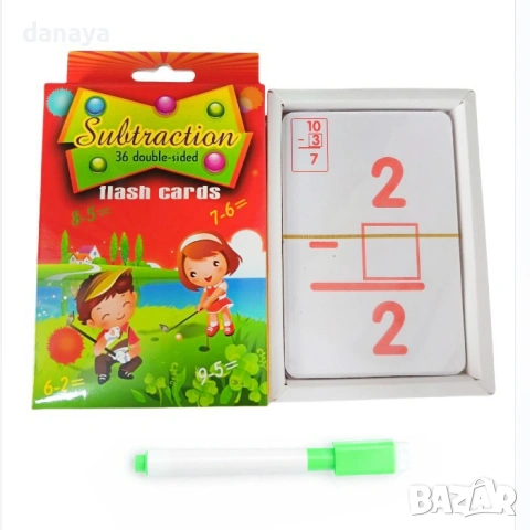 6468 Образователни карти за събиране или изваждане с маркер, 36 флаш карти за математика, снимка 10 - Ученически пособия, канцеларски материали - 53769512