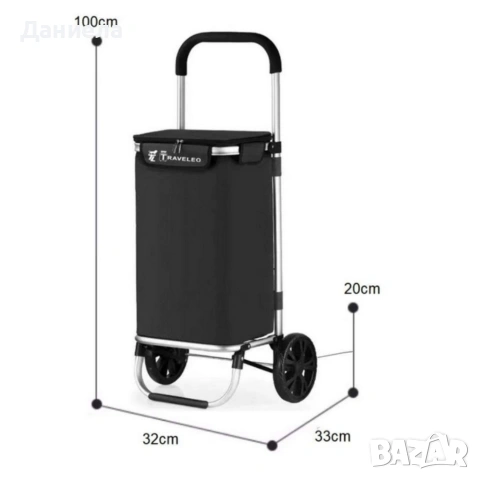 Количка за пазаруване в черен цвят – 40 л, водоустойчива, лека и удобна с 2 колела, снимка 5 - Други стоки за дома - 53238033
