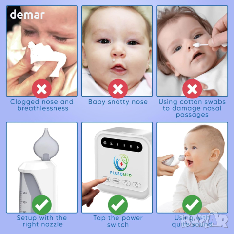 Електрически аспиратор за нос Plusqmed Baby, 3 нива, бял, снимка 7 - Други - 44636370