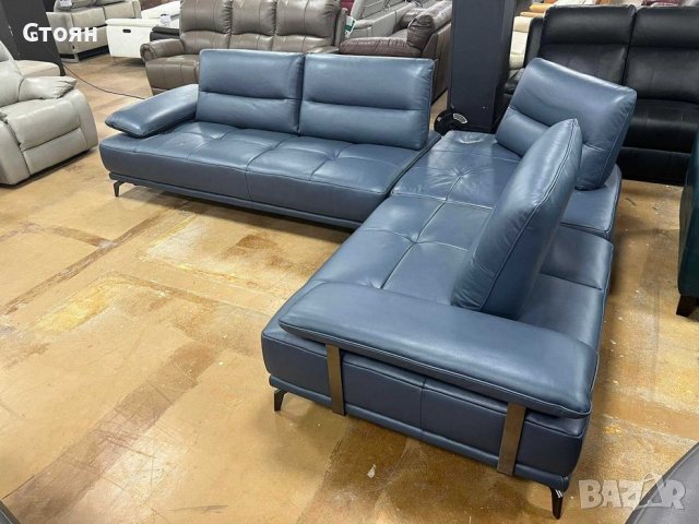Син кожен ъглов диван "ARTEMIS" с електрически облегалки, снимка 3 - Дивани и мека мебел - 39944877