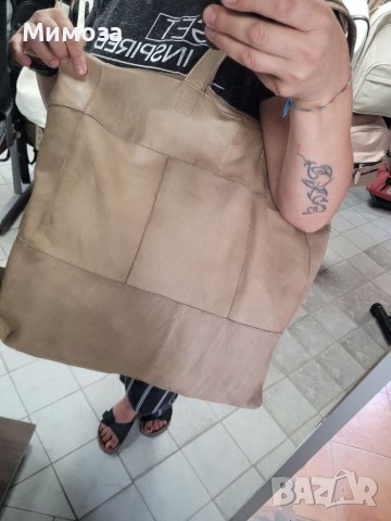 Естествена кожа ОГРОМНА чанта,тип торба,бежева, снимка 2 - Чанти - 41687693