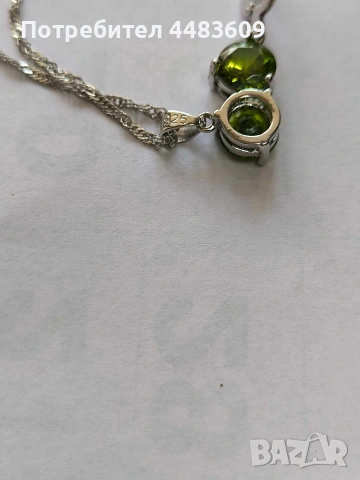 Сребърно колие със зелен цирконии , снимка 5 - Колиета, медальони, синджири - 53710900