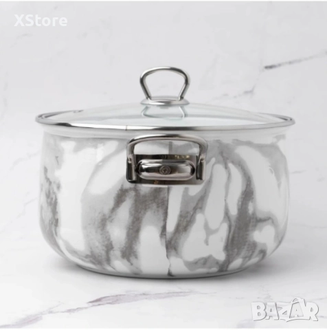 Тенджера Goldmann GM 8017-20W, 22/24 Емайл, Индукция, Бял/ Мрамор, снимка 3 - Съдове за готвене - 52507048