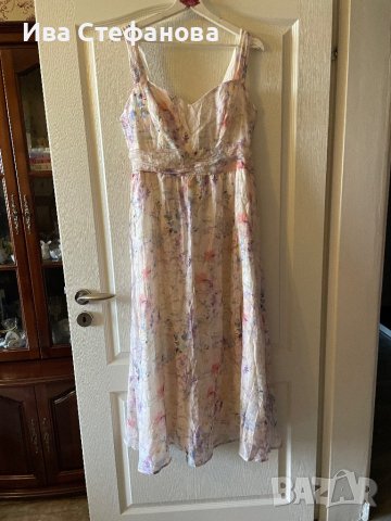 Нова ефирна елегантна 100% памук памучна  дълга рокля нежни цветя пастелни цветове 