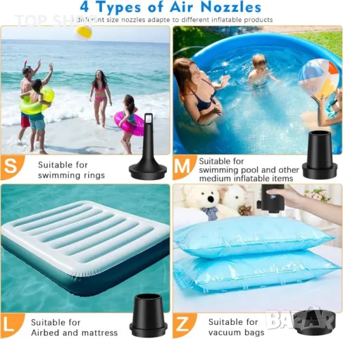 Електрическа въздушна помпа Kazaigou, 4000mAh акумулаторна с 4 дюзи и LED дисплей, снимка 5 - Друга електроника - 49423096