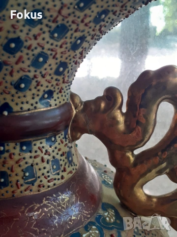 Голяма стара ваза Сатцума, ръчно рисувана, позлата Satsuma, снимка 5 - Антикварни и старинни предмети - 53423155