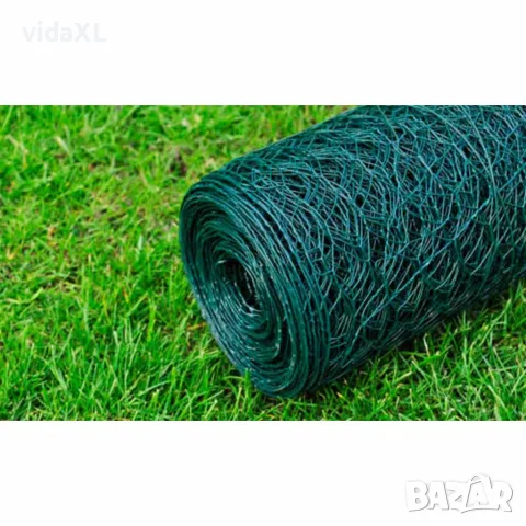 vidaXL Оградна мрежа стомана хексагонална 1x25 м тъмнозелена, снимка 5 - Огради и мрежи - 56145970