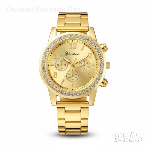 Луксозен дамски кварцов часовник Geneva с кристали – сребрист, златист или розово злато, снимка 2 - Дамски - 52348175