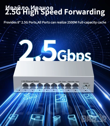 комутатор 2,5Ghz switch 5+1 или 8+1 порта, снимка 7 - Суичове - 53701965