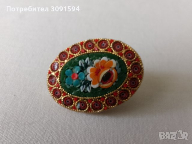 Винтидж италианска микромозайка с флорална овална игла, брошка, снимка 6 - Антикварни и старинни предмети - 41479094