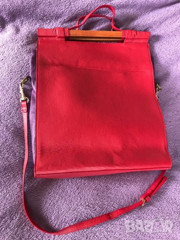 Дамска чанта Fraiche Paris корал червена и лилаво ретро стил дълга дръжка , снимка 10 - Чанти - 40397251