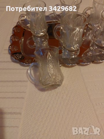 Стъклени чаши с дръжка за чай и Кафе с поднос, снимка 7 - Чаши - 41839874