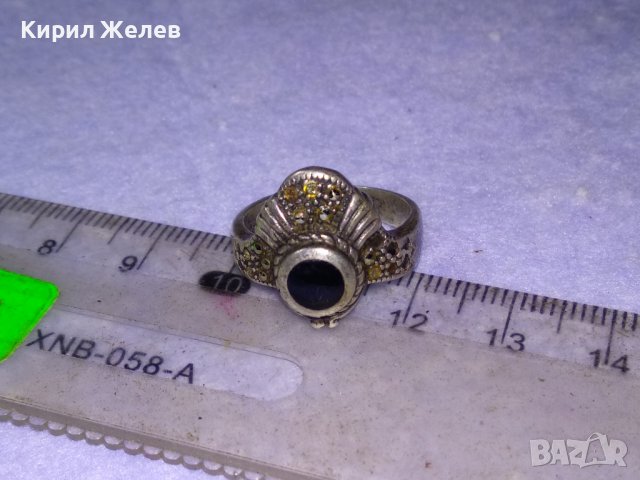 Старинен МАРКОВ Скъпоцн. СРЕБЪРЕН АРТ ДЕКО ПРЪСТЕН СРЕБРО 925 АНГЛИЯ с МАРКАЗИТИ и ЧЕРЕН ОНИКС 40595, снимка 10 - Антикварни и старинни предмети - 42599769