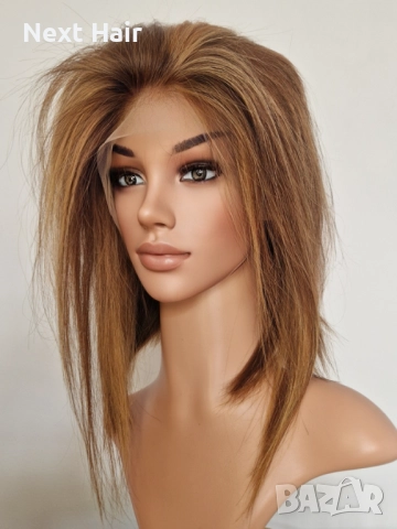 Естествена медено руса перука със светли кичури и дантела 13х4