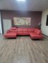 Червен кожен П образен ъглов диван ZE-EM21063 с функция сън, снимка 1 - Дивани и мека мебел - 44215938