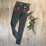 Дамски клин-панталон цвят каки/ маслиново зелен с бродерия цветя, с висока талия, еластичен XS/S/M, снимка 3
