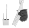 Комплект за почистване на тоалетна, бяла поставка за стена, четка- мека глава+ сива силиконова четка, снимка 1
