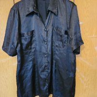 Черна сатенена риза, XL, снимка 7 - Ризи - 44350123