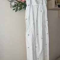 Нова дълга елегантна бяла рокля теменужки 100% памук , снимка 3 - Рокли - 41932782