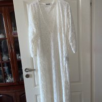 Фабрично плетиво плажна бяла  памук дантелена наметка плажна дълга риза кафтан плажна дълга рокля, снимка 6 - Рокли - 41610373