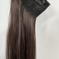 Екстеншън права кестенява коса ред с клипси 55см синтетика, снимка 4 - Продукти за коса - 38989816