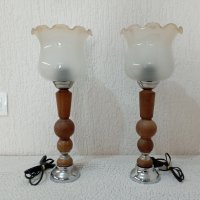 Комплект от две старинни дървени лампи - лампа, снимка 1 - Настолни лампи - 44173450