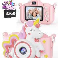 Kikapabi Kids Camera Toys Цифров фотоапарат за селфи за деца 3-10 години с 32G SD карта, розов и син, снимка 1 - Образователни игри - 44182389