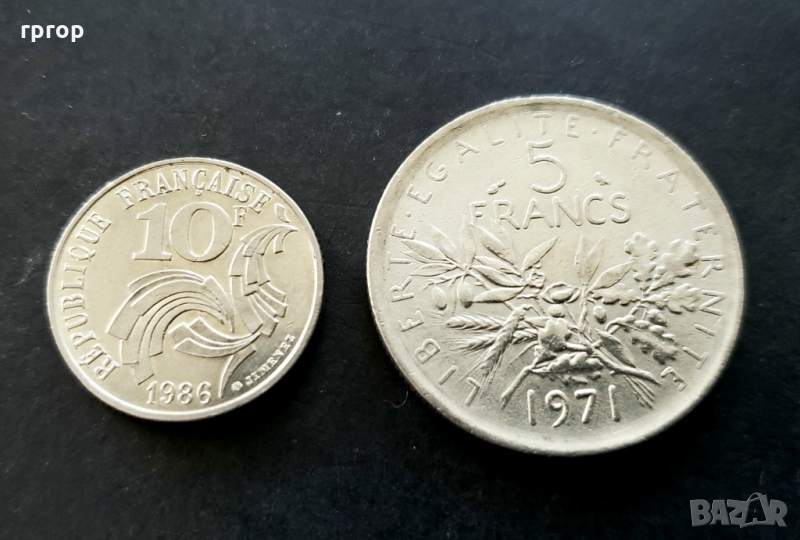 Монети. Франция. 5 и 10 франка., снимка 1