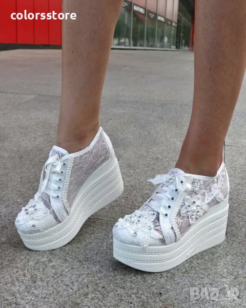 Обувки на платформа - бели - 185F-05, снимка 1