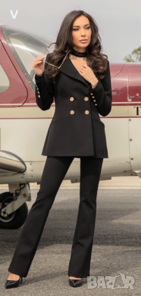 Дамско черно бежово сако Christine Fashion блейзер палто тренчкот широк дълъг панталон , снимка 1