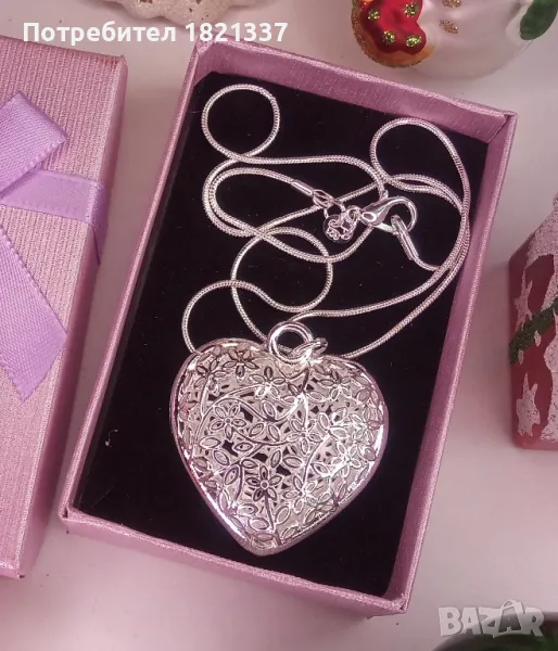 Сребърно колие Сърце , снимка 1