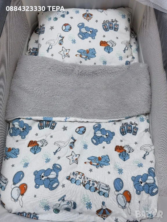 Бархет комплект ТЕРА🌼Плик с цип 80х100 от едната страна бархет от другата мека кох Долен чаршаф 100, снимка 1