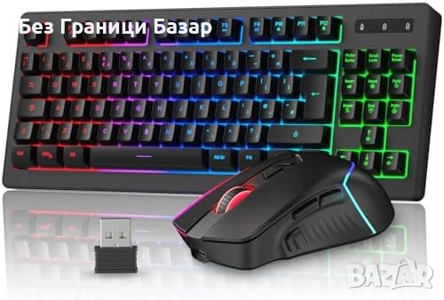 Нова Безжична гейминг клавиатура и мишка RGB TKL UK Layout за PC/конзоли, снимка 1