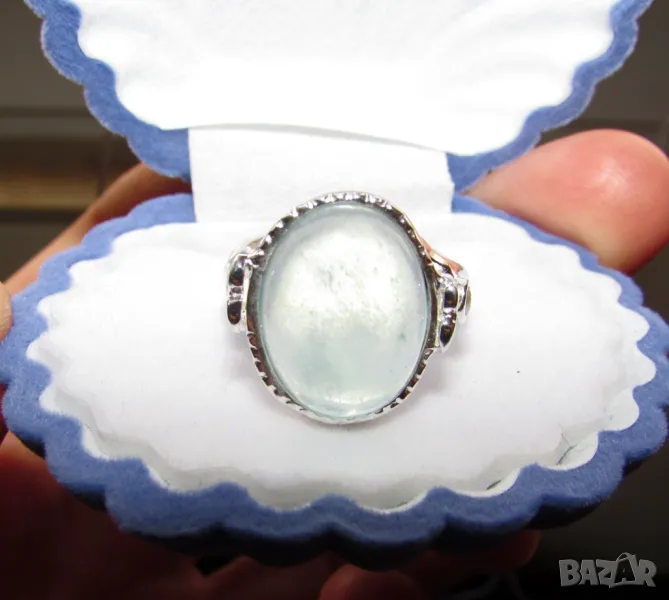 925 сребърен пръстен с аквамарин 26 карата. Халка 7.5/56/, снимка 1