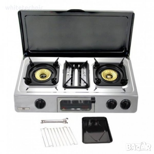 ••НОВО•• Двоен газов котлон с фурна / грил NJ - G88C 68см с капак 36м. гаранция, снимка 1