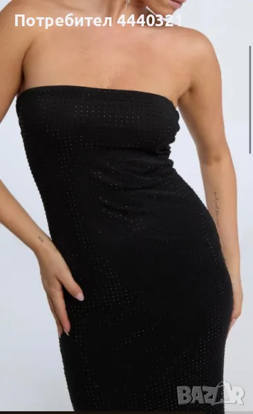Дълга дамска черна рокля с камъни , снимка 1